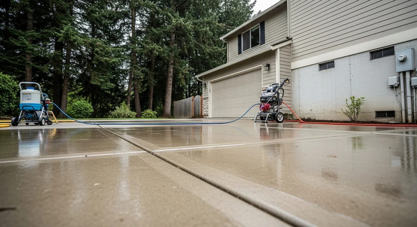 Pressure washing exterior of residential home in Salem area