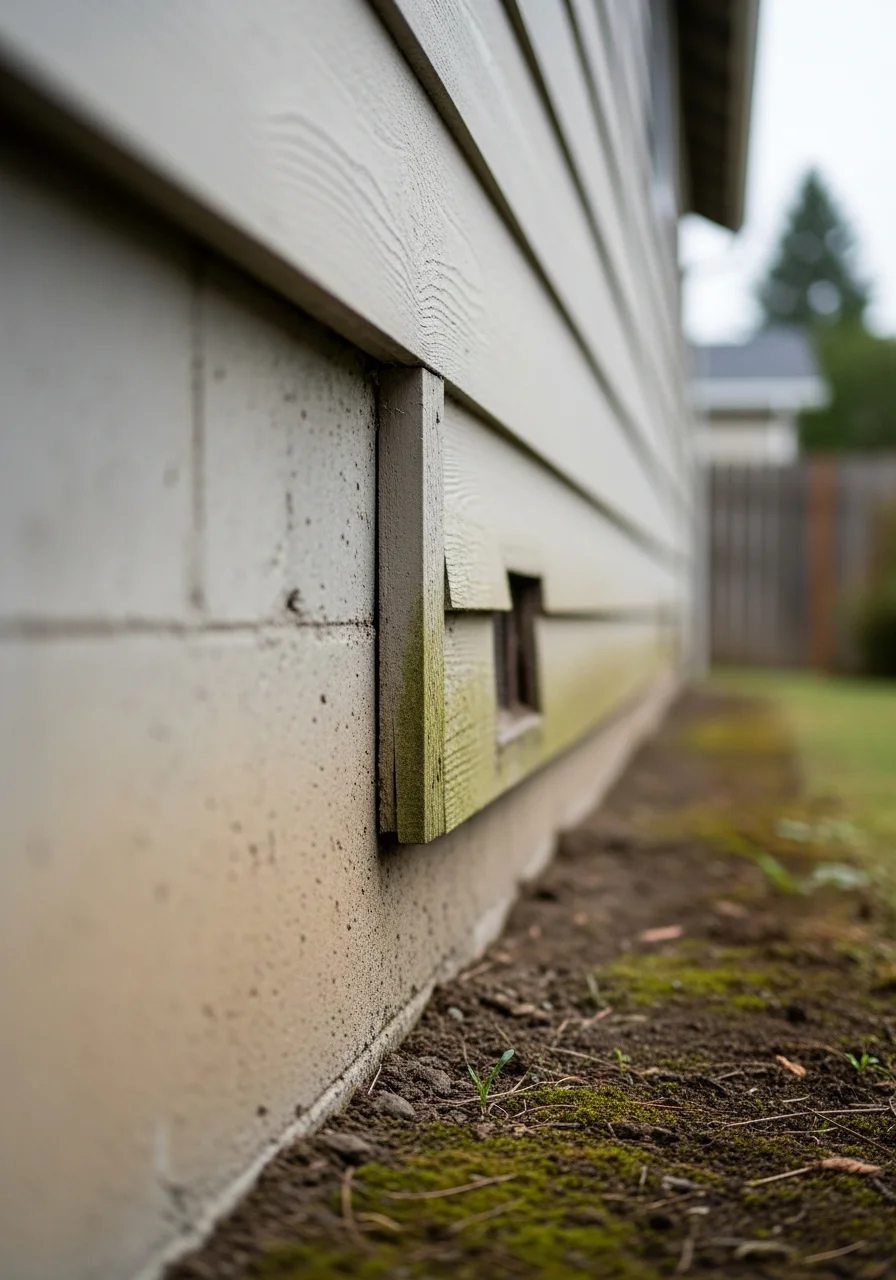 Close-up of a home exterior in Marion County showing foundation and siding detail.
