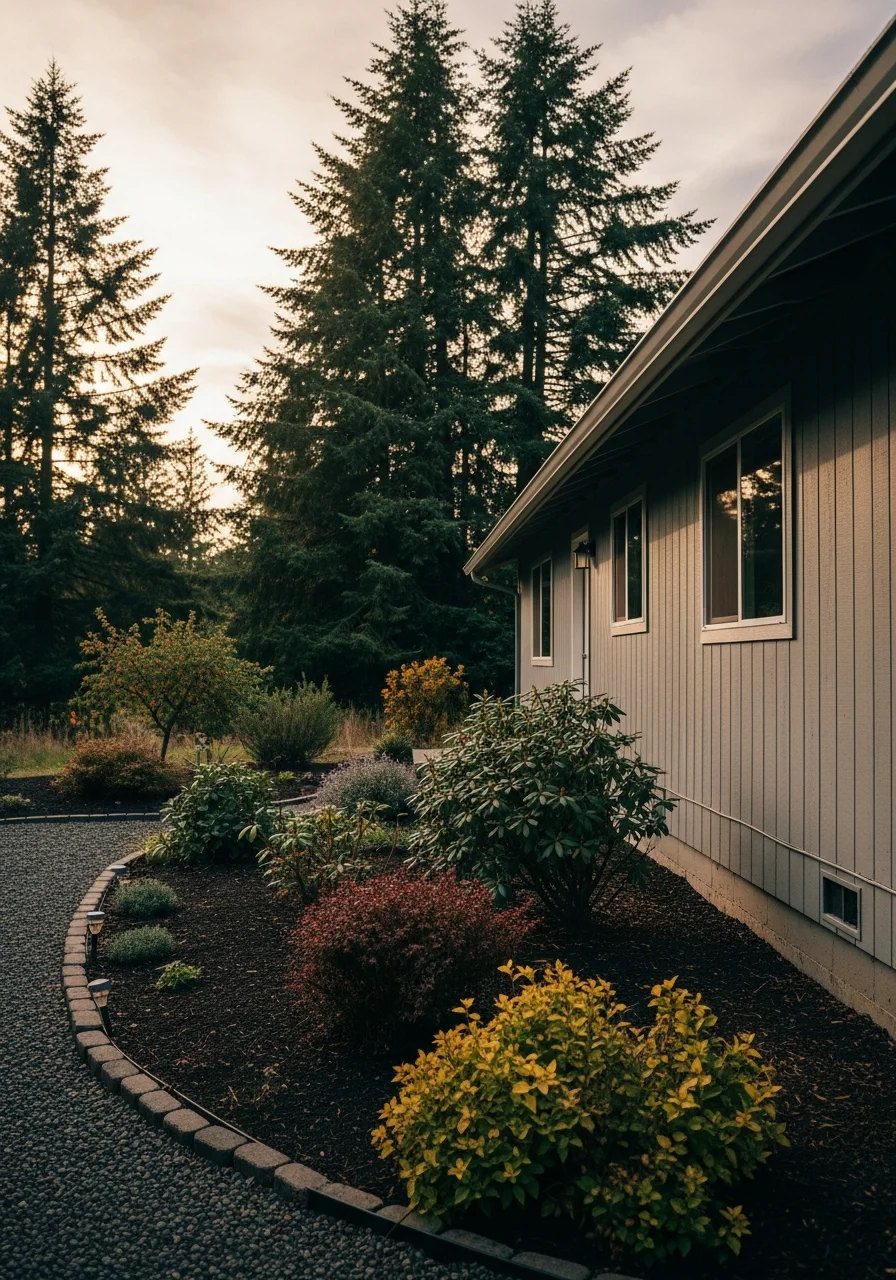 Detailed view of a Polk County property's exterior showing foundation and landscape features.
